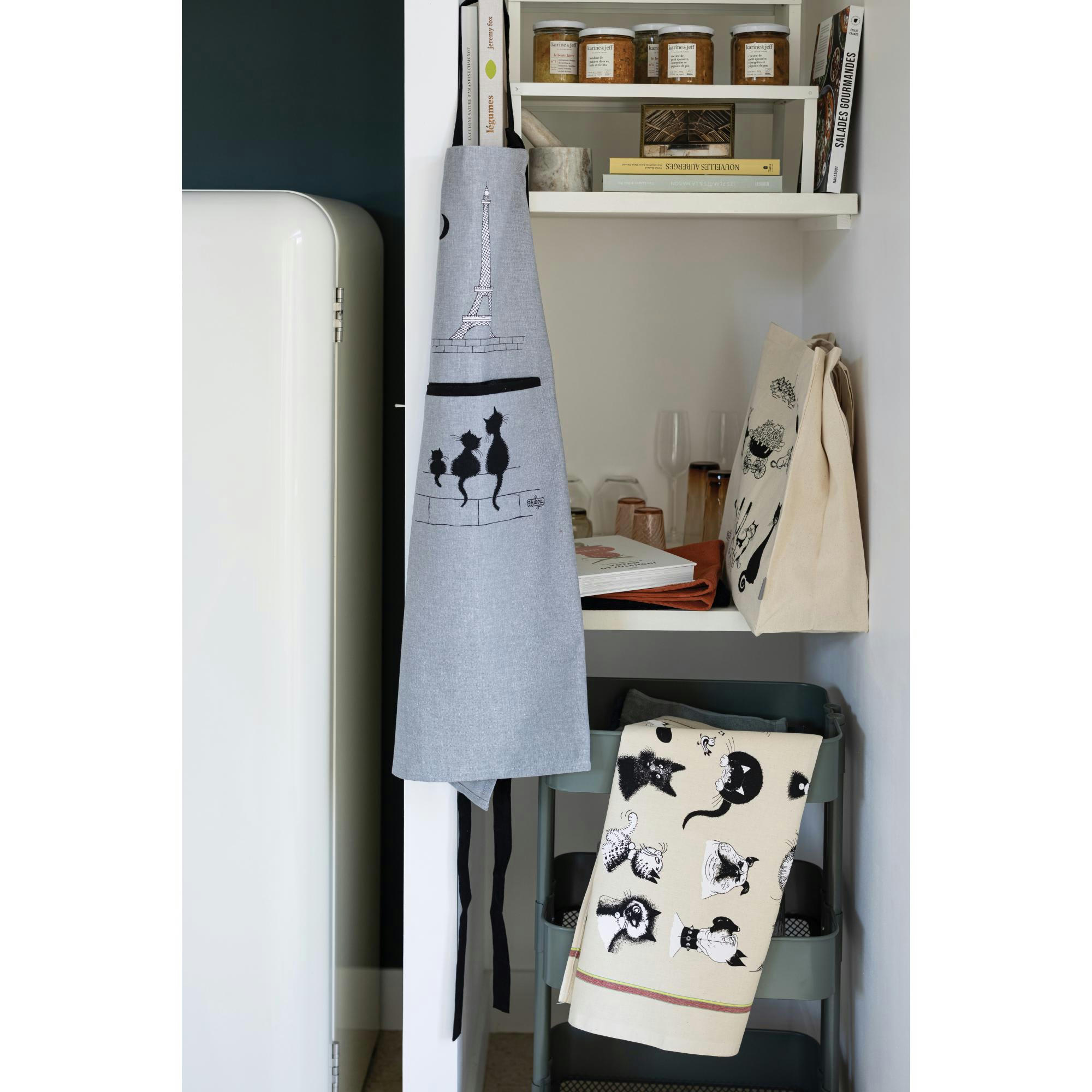 DUBOUT - Tablier de cuisine  chats en coton gris 72 x 85
