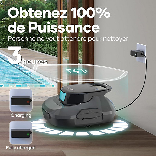 Nettoyeur de Piscine sans Fil Aspirateur avec Autonomie 90 Minutes et Stationnement Automatique