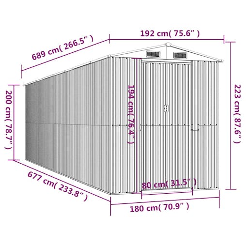 NNEVL Garden Shed Green 192x689x223 cm Galvanised Steel
