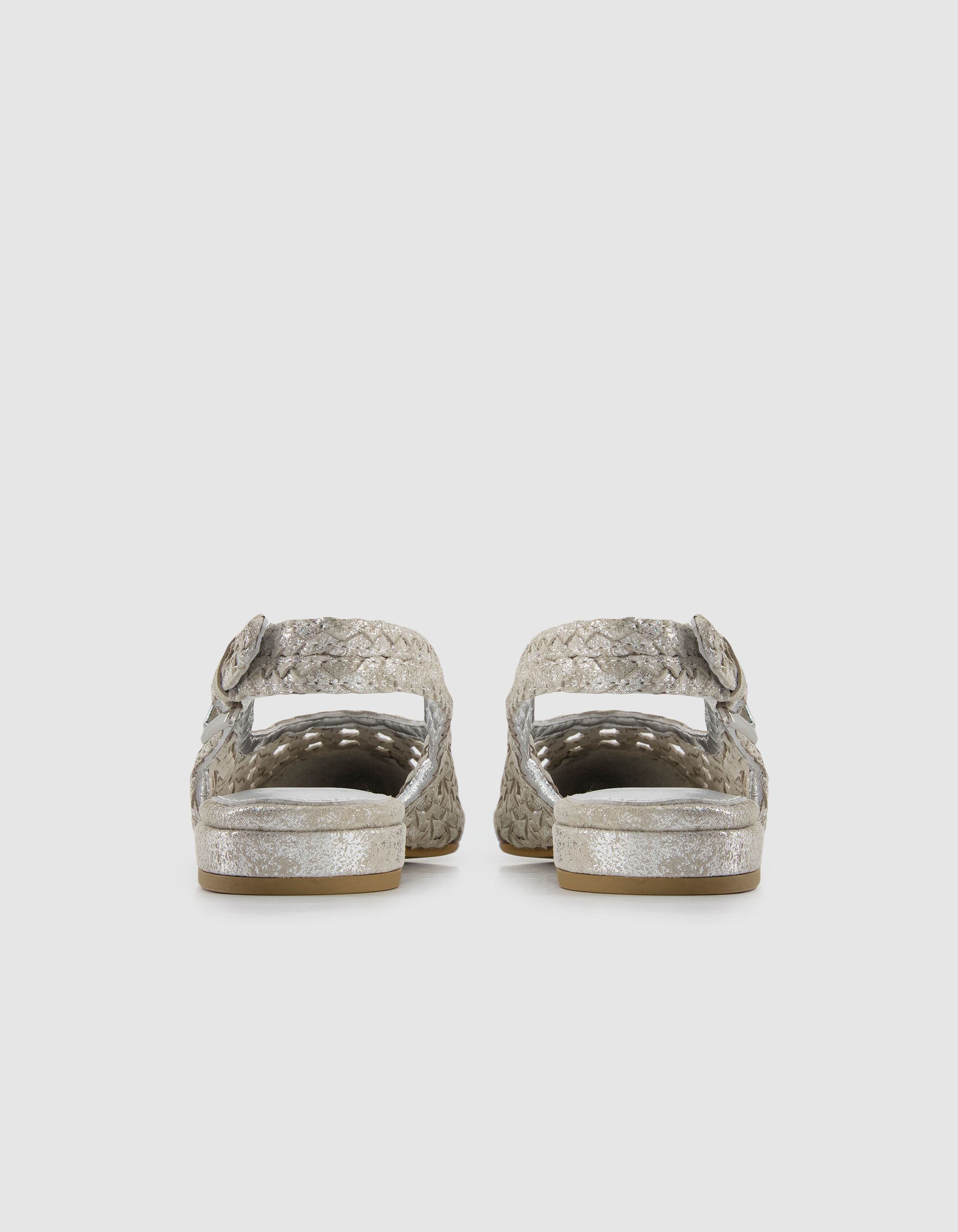 Ballerines slingback argentées cuir tressé Femme