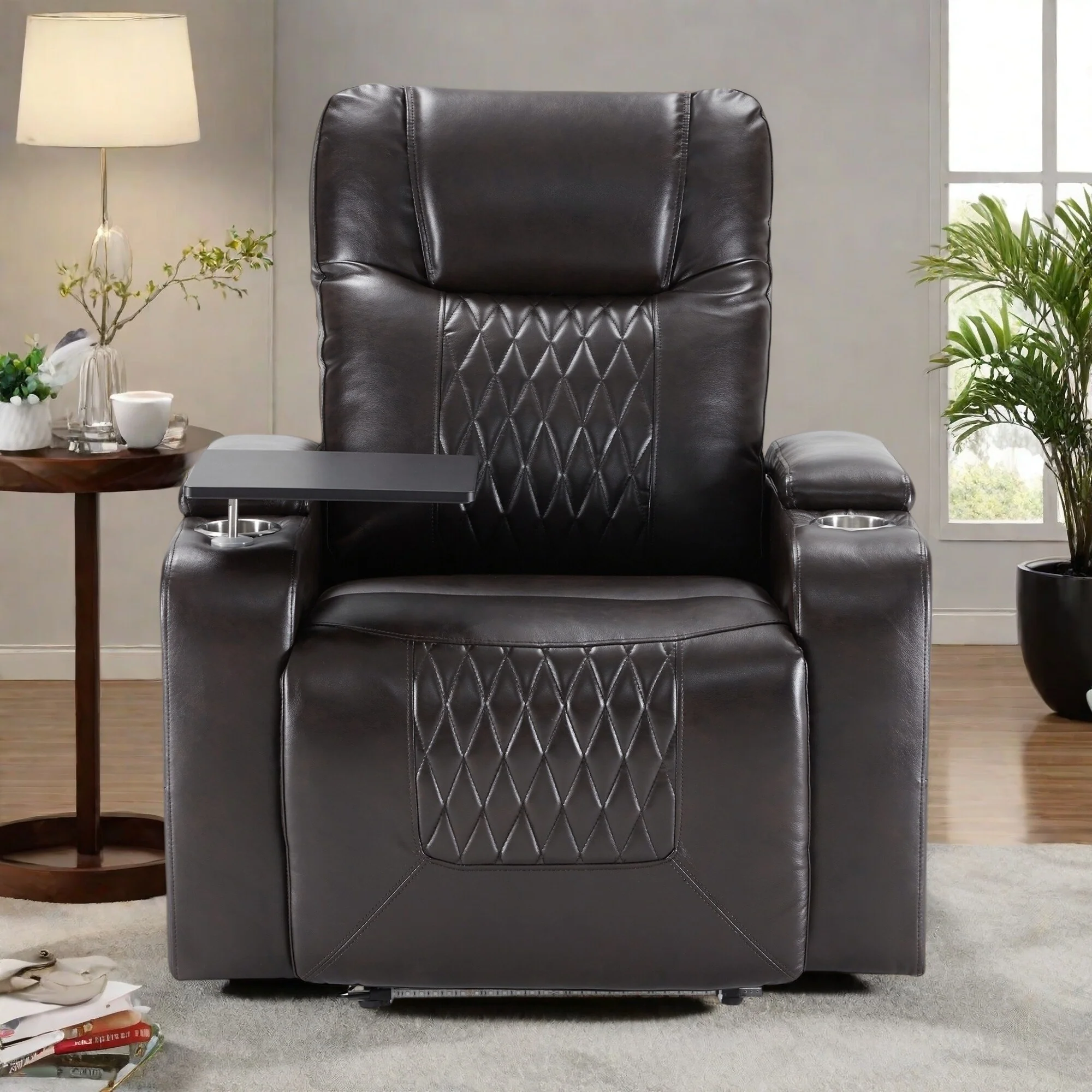 Electric Power Recliner with USB Charging, 360° Swivel Tray, Dual Cup Holders and Arm Storage