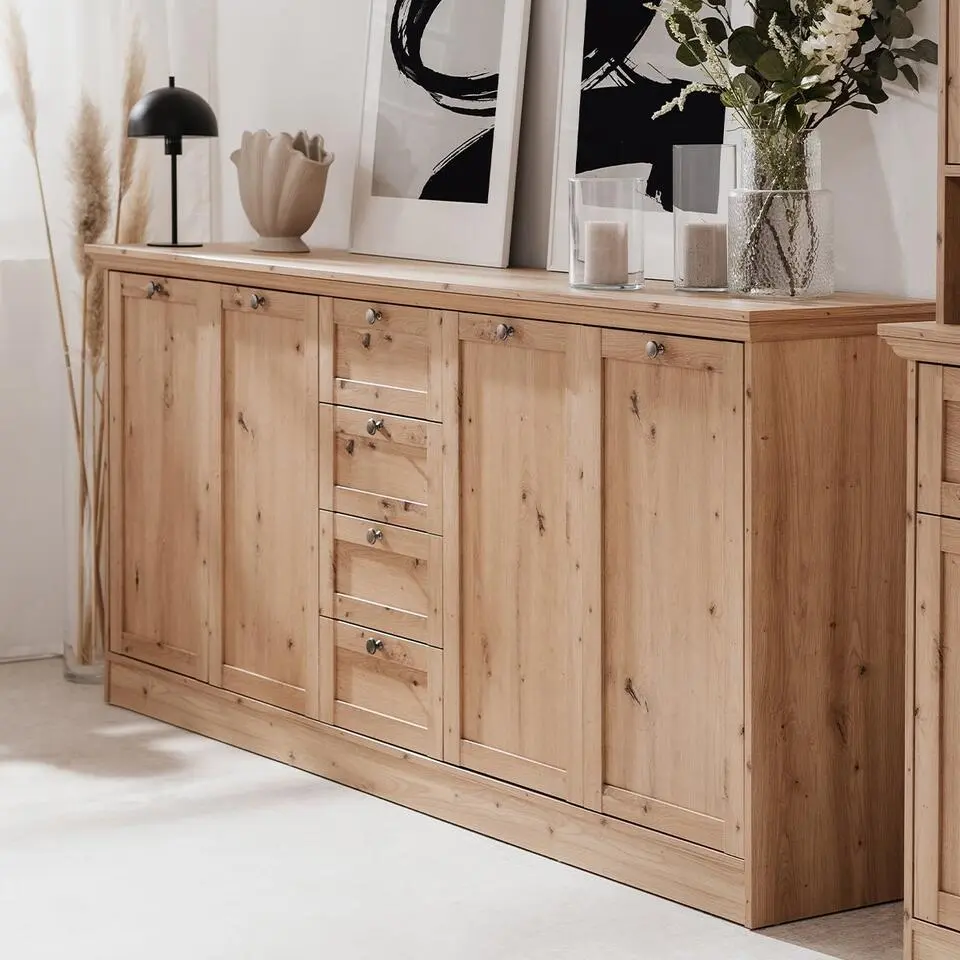 Calicosy - TIMBER Buffetkast met 4 deuren - Eiken - 40x200x90 cm