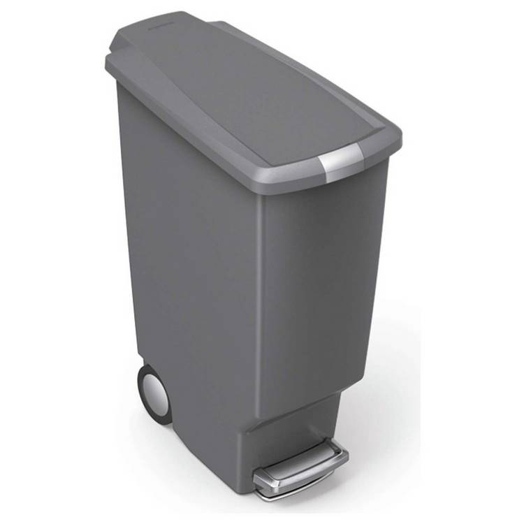 Simplehuman 40 Litre Plastic Slim Pedal Bin - Grey