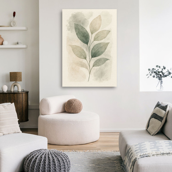 Feeby Obraz Japandi, Listki Akwarela Beż Zieleń Naturalna 40x60
