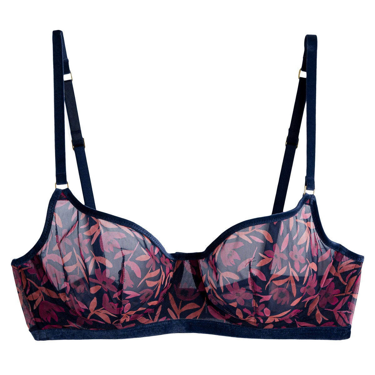 Soutien-gorge corbeille en tulle imprimé fleuri