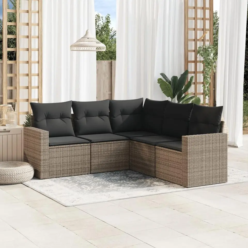 vidaXL Loungeset met 5 kussens voor 5 personen - Grijs - Poly Rattan - 5 stuks