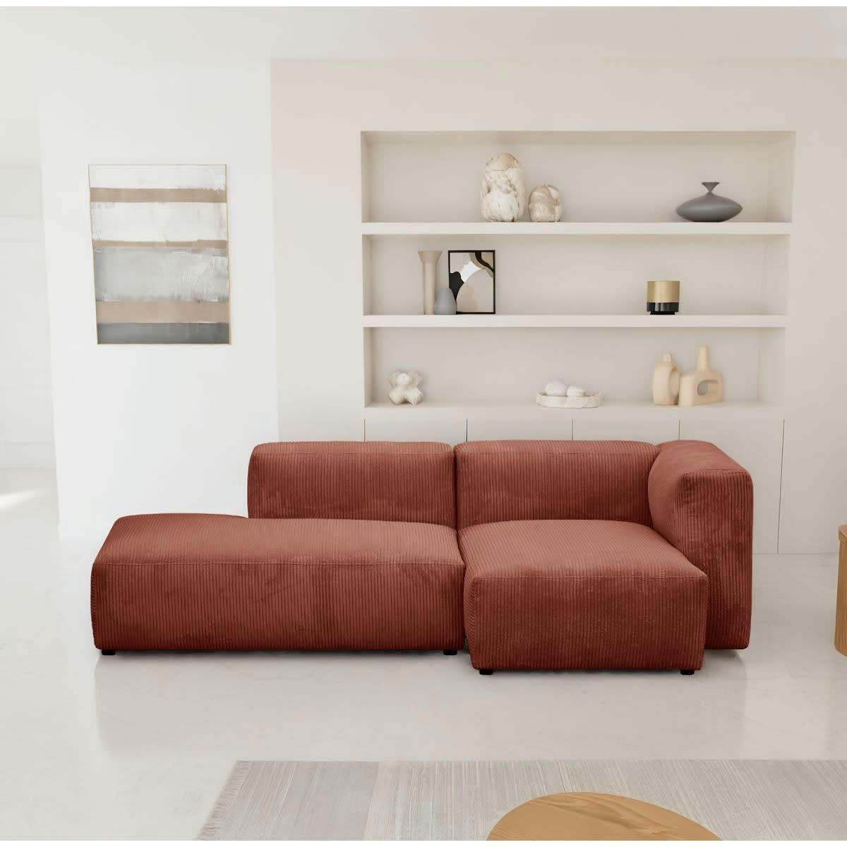 MODULO NEW - Canapé modulable angle droit 3/4 places en velours côtelé rouille