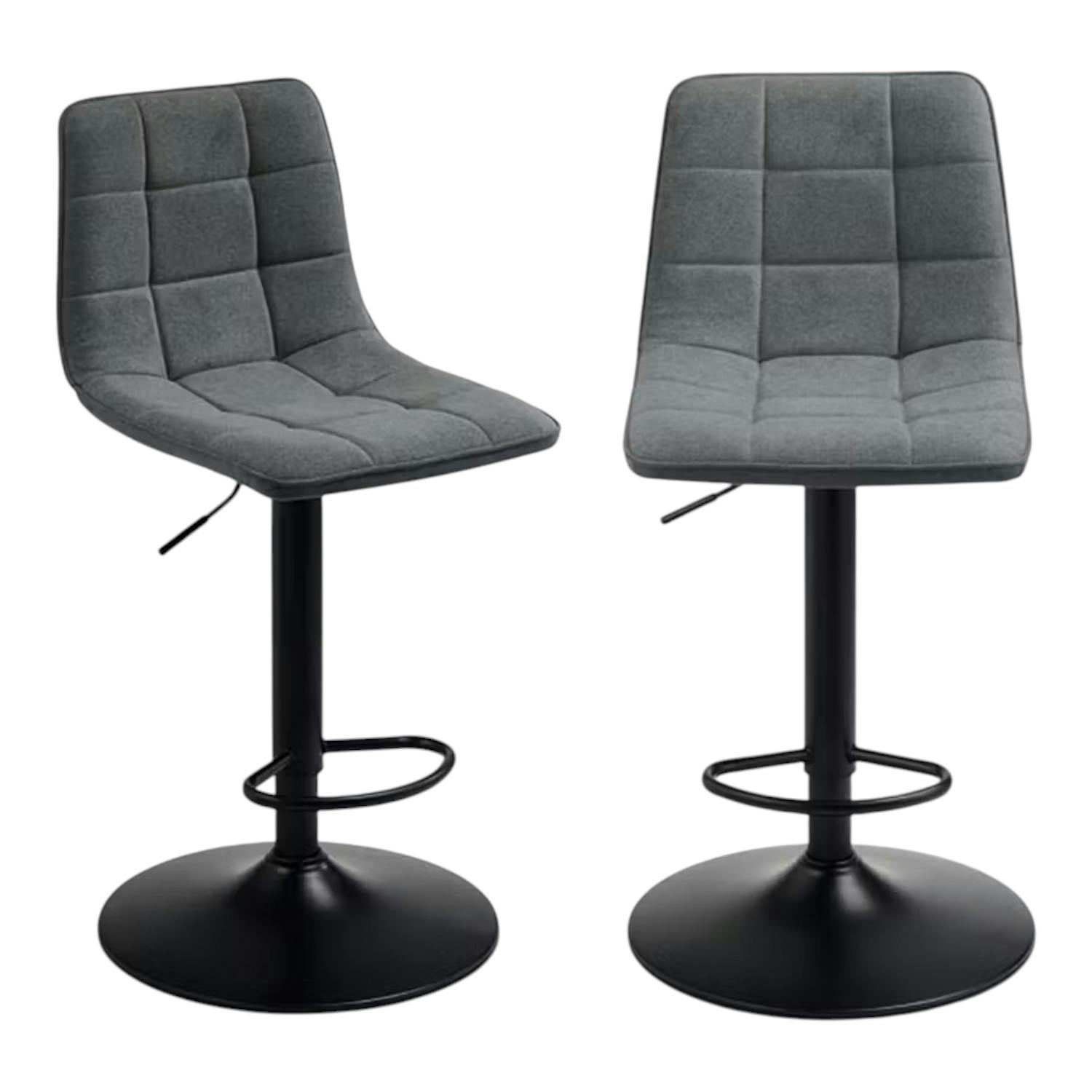 Tabouret de bar réglable tissu gris foncé damier (lot de 2) LORA