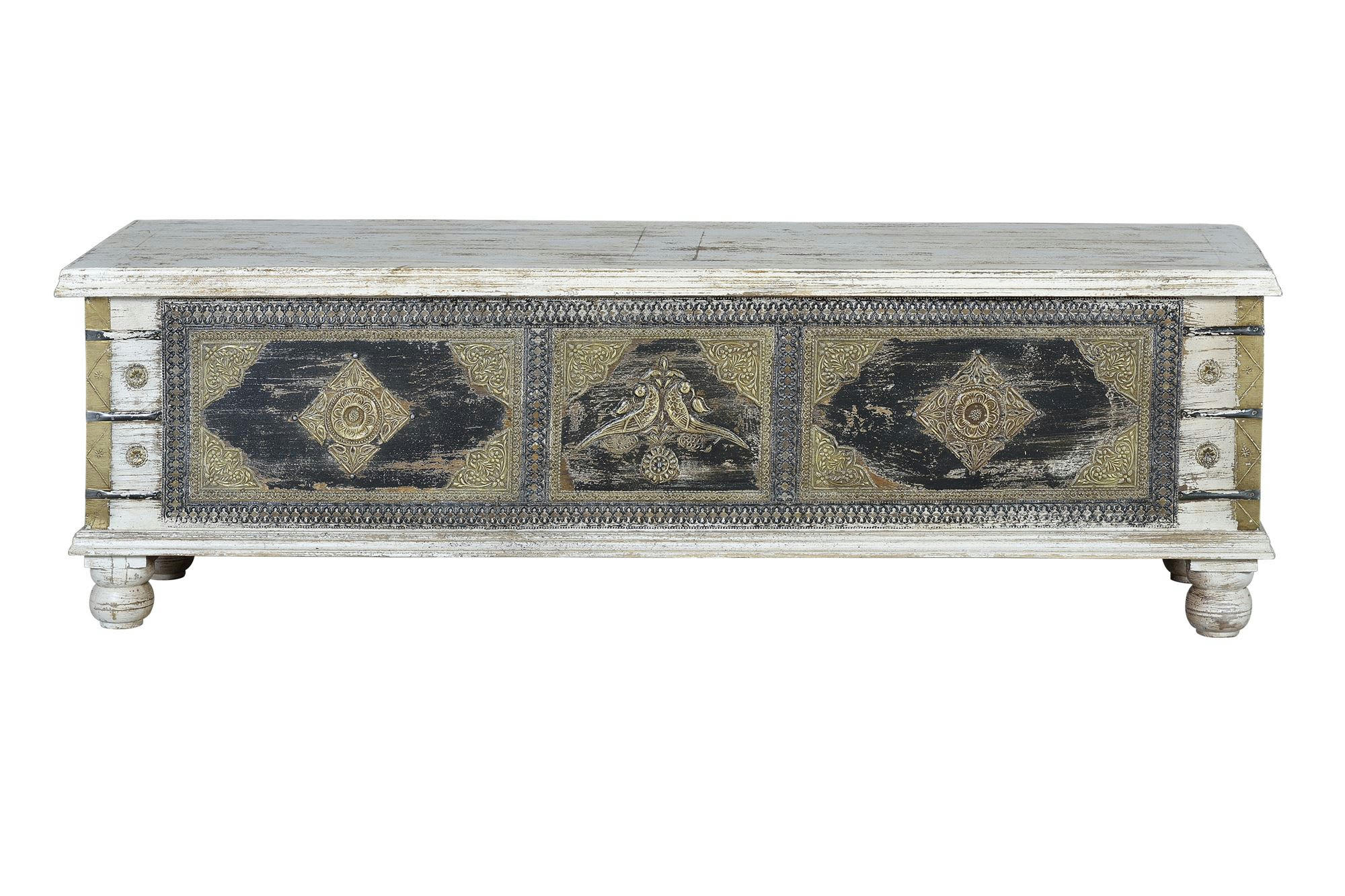 - Coffre en bois de manguier et détails en bronze blanc vieilli