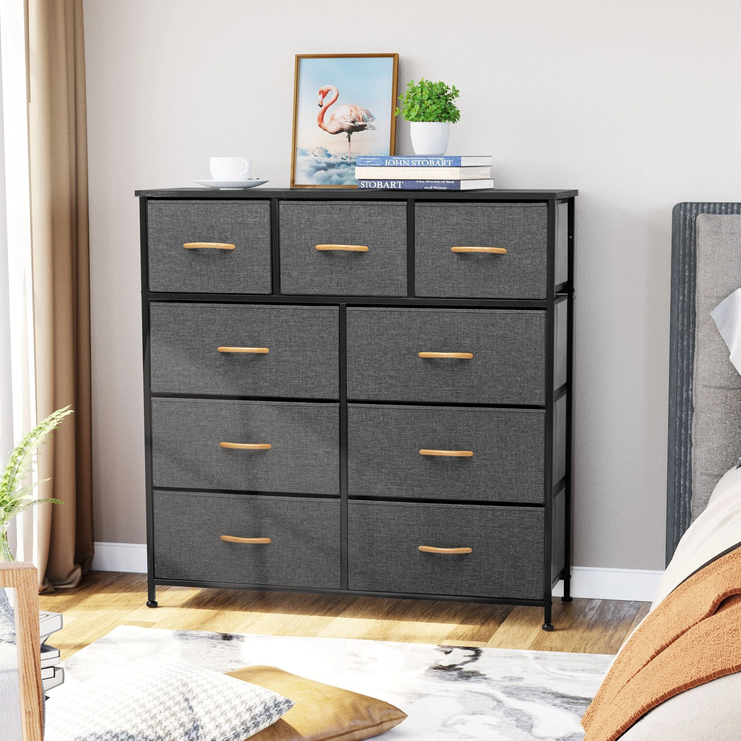 Pellebant Fabric Wide Dresser Storage Tower with 9 Drawers