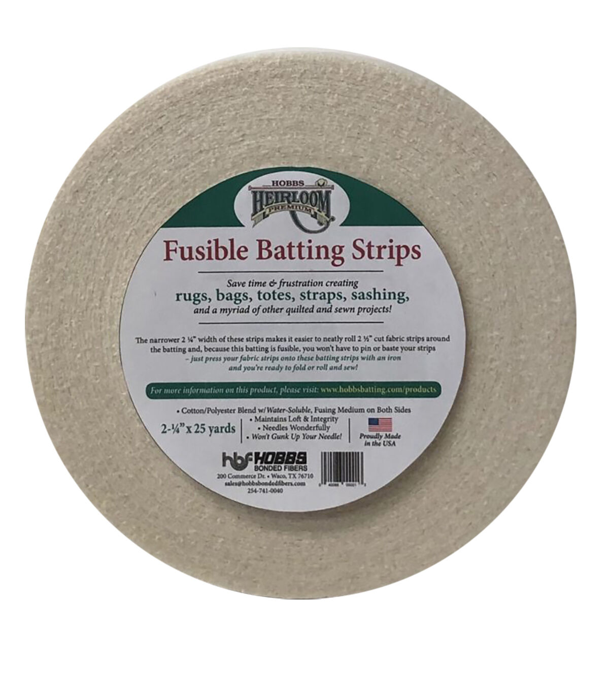 Hobbs Heirloom Fusible 80 & 20 Cotton Blend Batting 2.25'' x 25Yds
