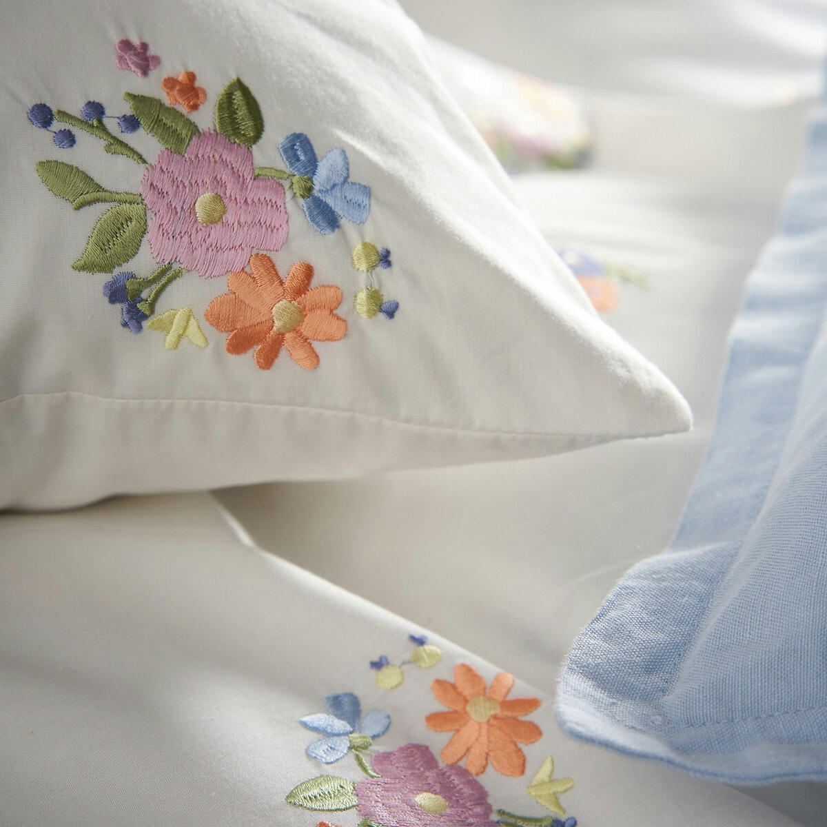 Housse de couette percale coton brodée, Hollyhill