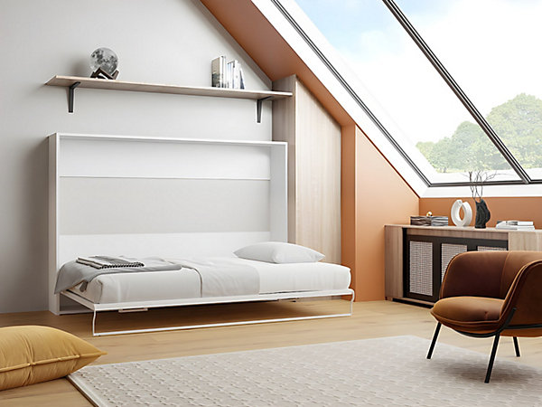 Lit escamotable 140 x 200 cm - Ouverture horizontale manuelle - Blanc   matelas MALINA II