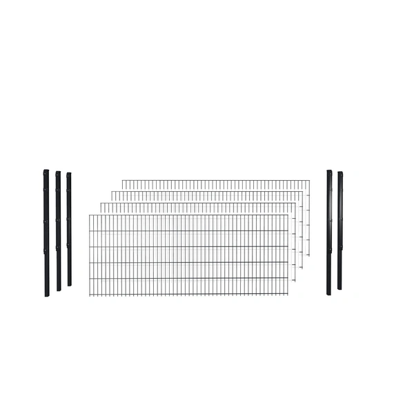Doppelstabmattenzaun, anthrazit, 6/5/6 mm, Komplett-Set à 10 m, inkl. Pfosten, Flacheisenleiste