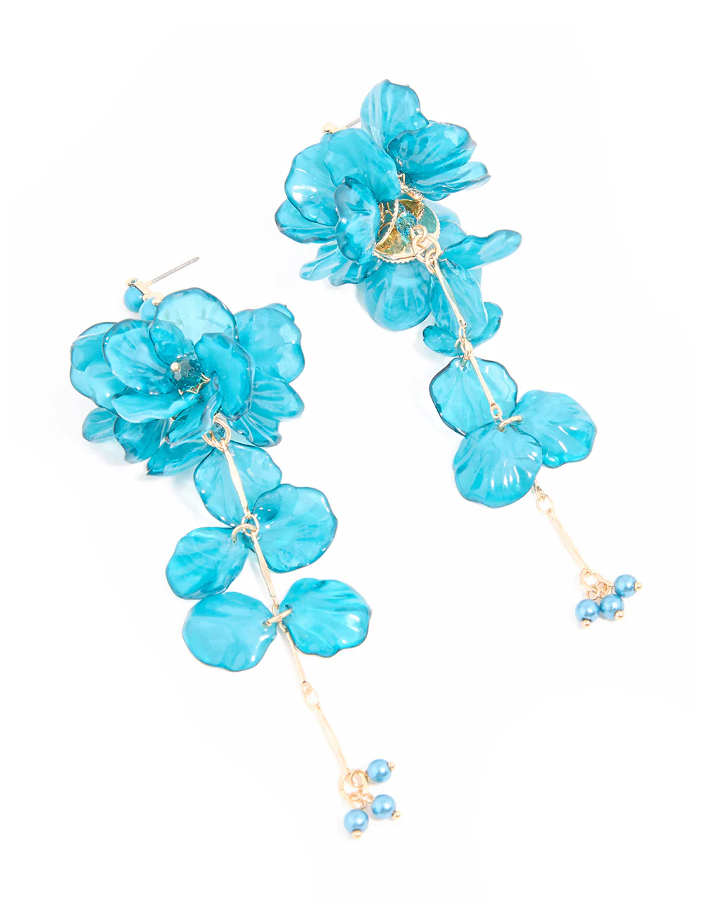 Blue Acrylic Flower Large Drop Earrings