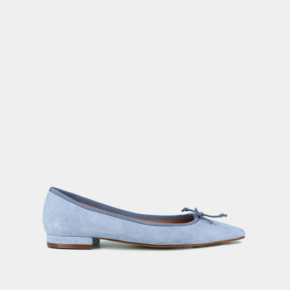 Ballerines à bouts pointus et lacetsen velours bleu clair | DAMO