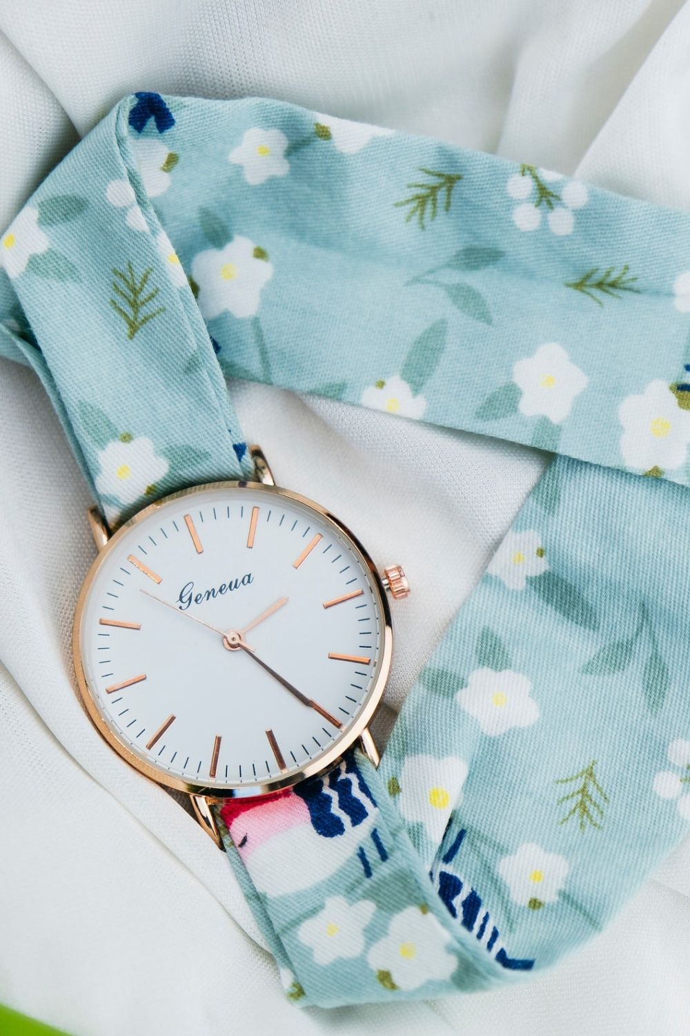 The Colourful Aura Light Blue Floral Print Changeable Fabric Strap Wristwatch
