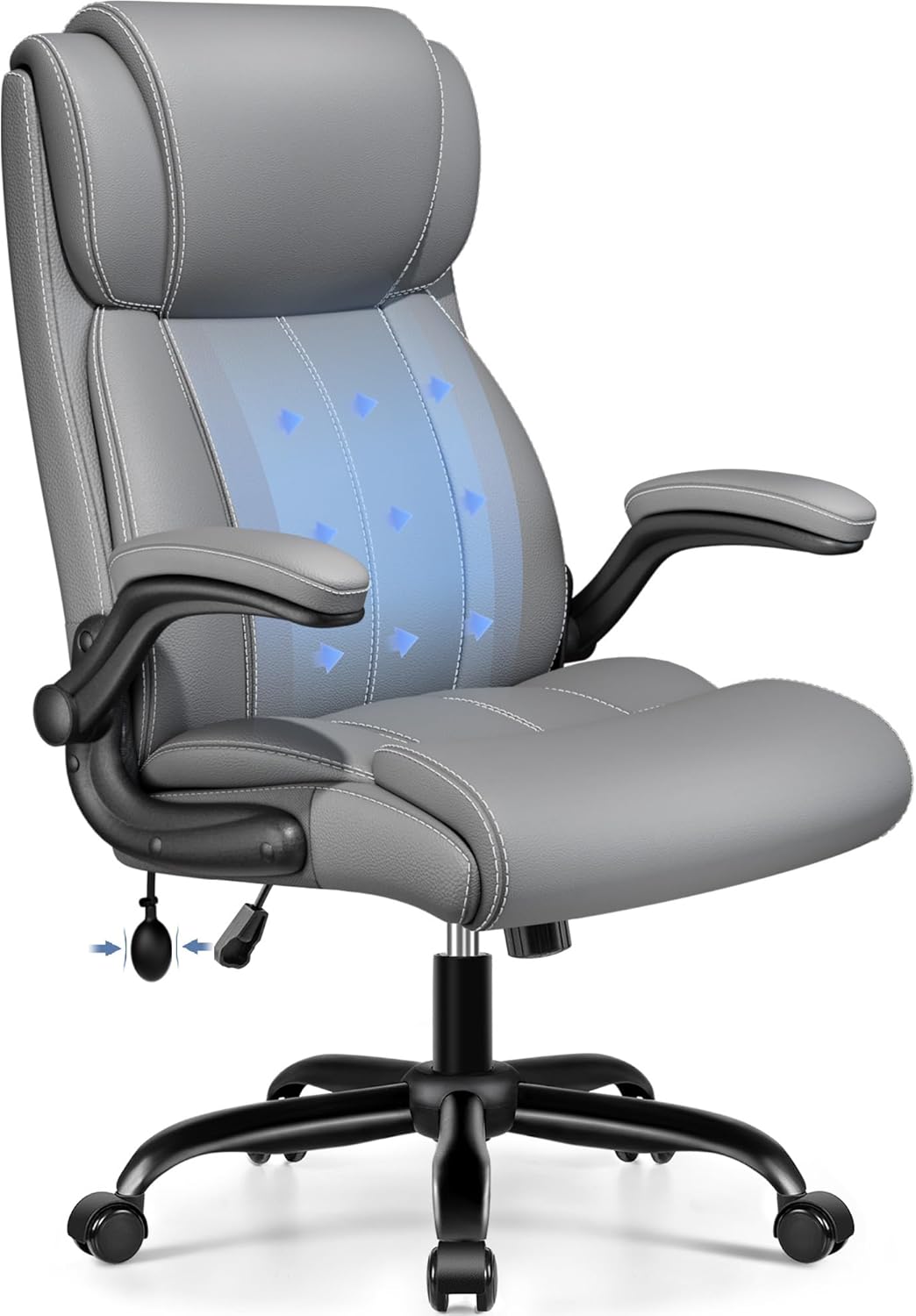 BESTFAIR Ergonomic Office Chair - Desk Computer Chair, Leather High Back Executive Chairs with Adjustable Lumbar Support for Adults, Rolling Swivel Tilt, Gray