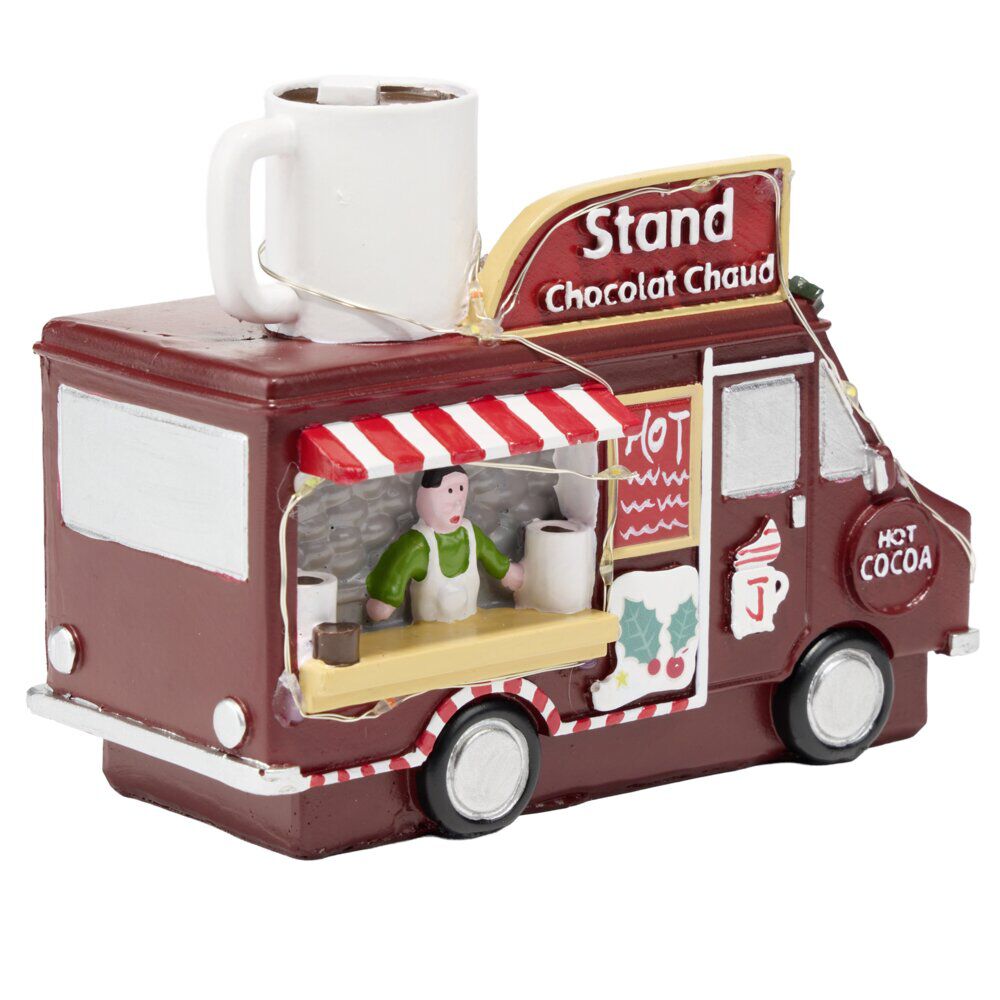 Décoration de No&euml;l camion stand chocolat chaud résine 14,5x7xH11cm