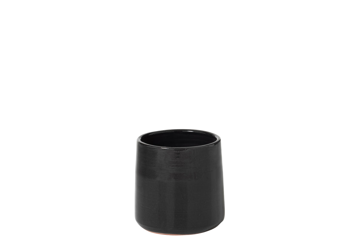 J-Line bloempot Rond - keramiek - zwart - small - 2 stuks - Ø 18 cm