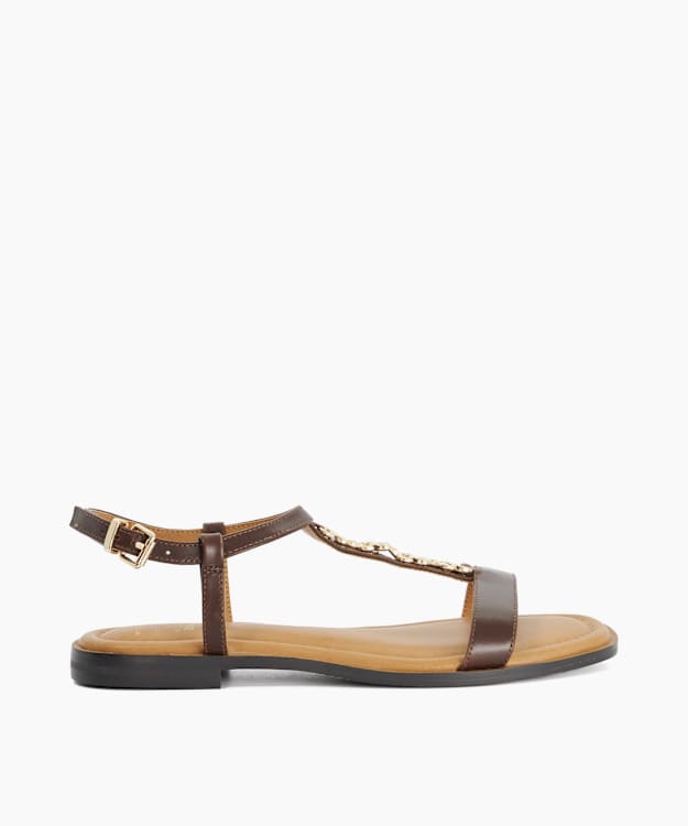 Lollipops Brown - Flat Embellished T Bar Sandals