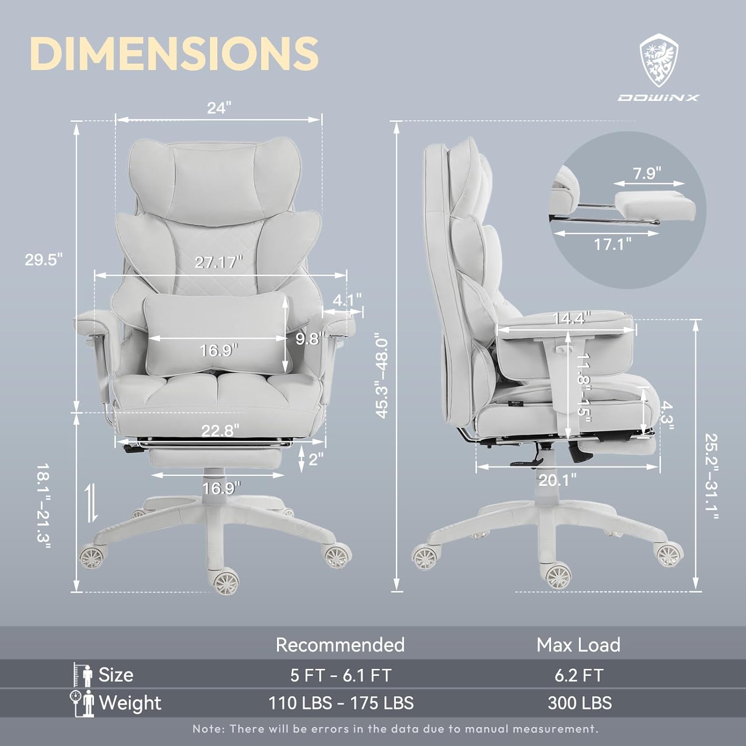Dowinx Big and Tall Office Chair with Pocket Spring Cushion,High Back Computer Gaming Chairs with Adjustable Armrests,Executive Desk Chairs with Lumbar Support and Footrest,Fabric White