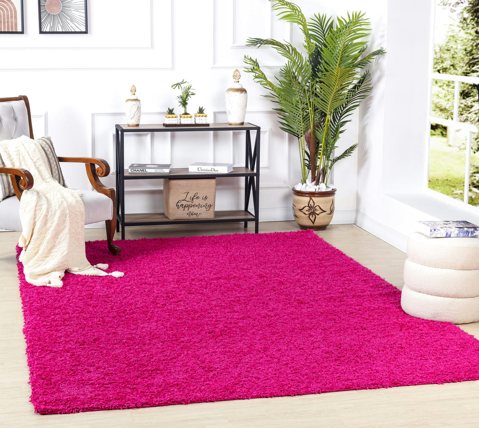 LILLY - Tapis Shaggy Uni Chic Fuschia 100x200