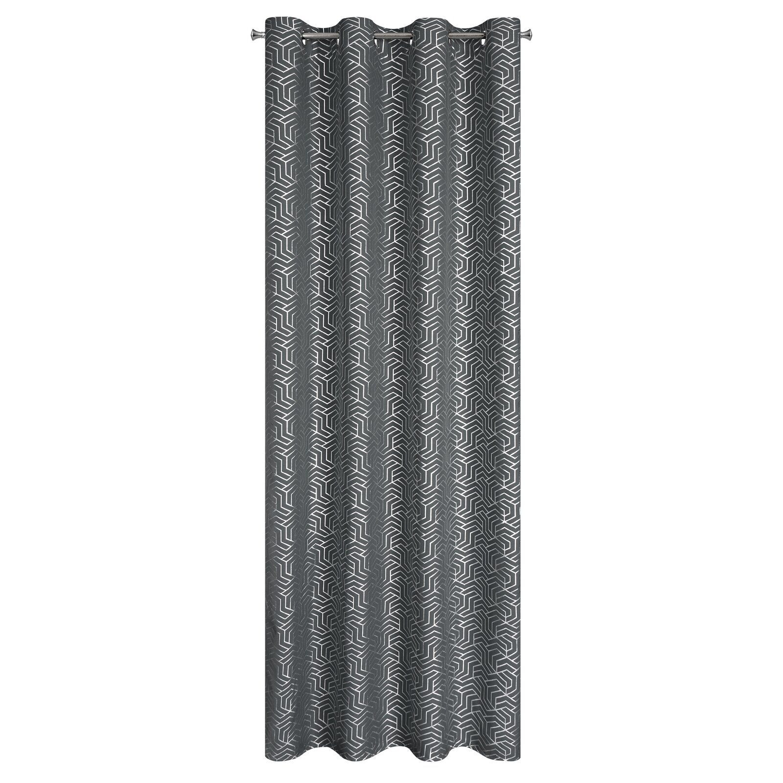 Zasłona Semi 140X250 cm welwet stalowa na przelotkach srebrny nadruk