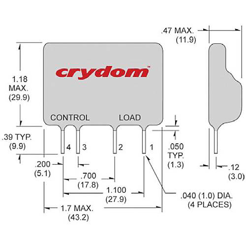 Crydom D2W202F relais à semi-conducteurs 2 A, commutation au zéro de tension pour montage PCB