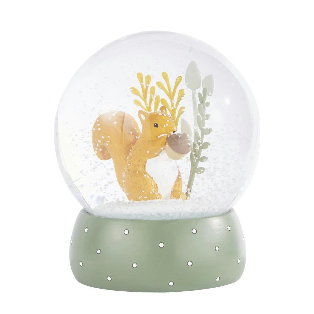 MIMIZAN - Boule à neige écureuil orange et vert