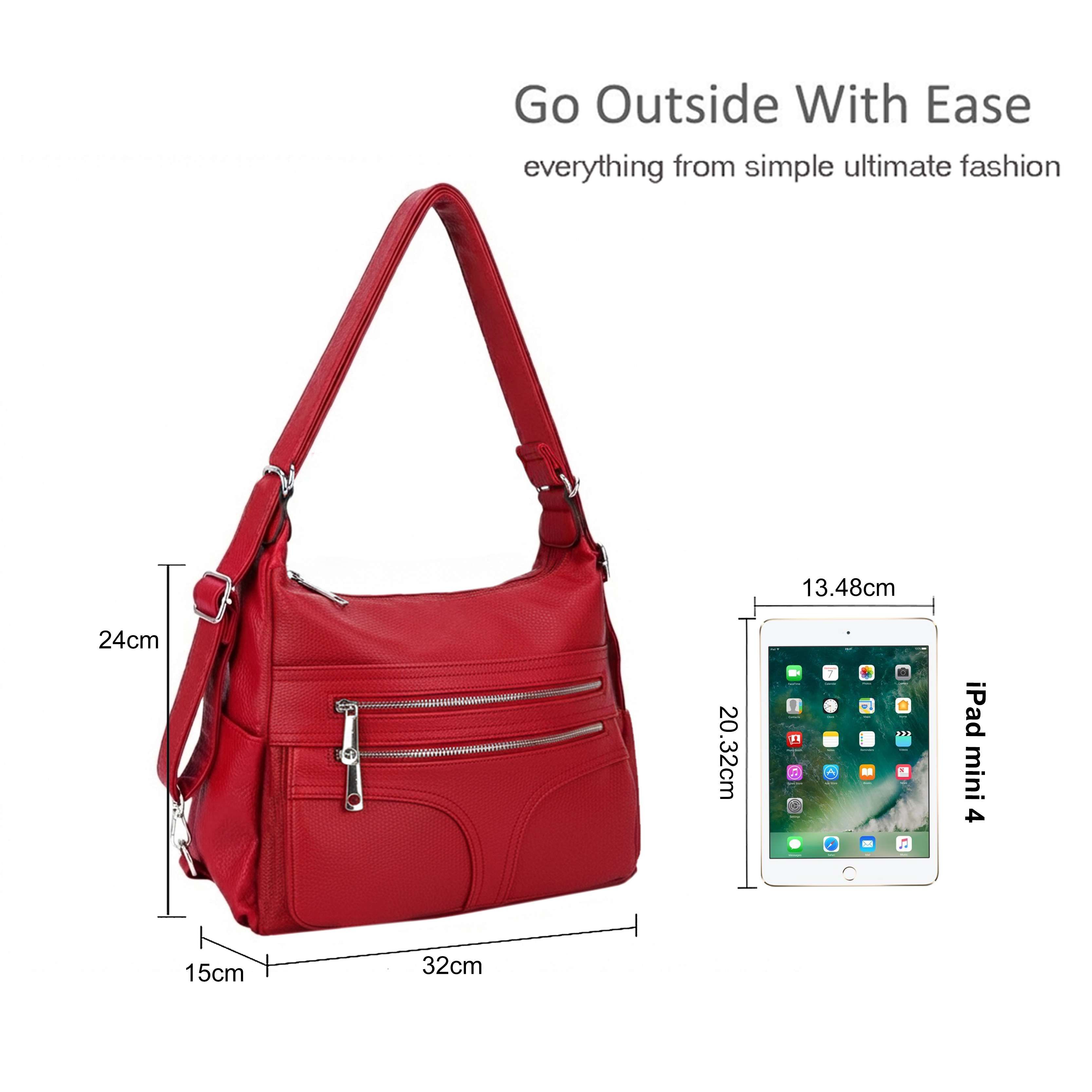 Kitise Multi Zipper Multi Section Zip Pockets Shoulder Crossbody Handbag