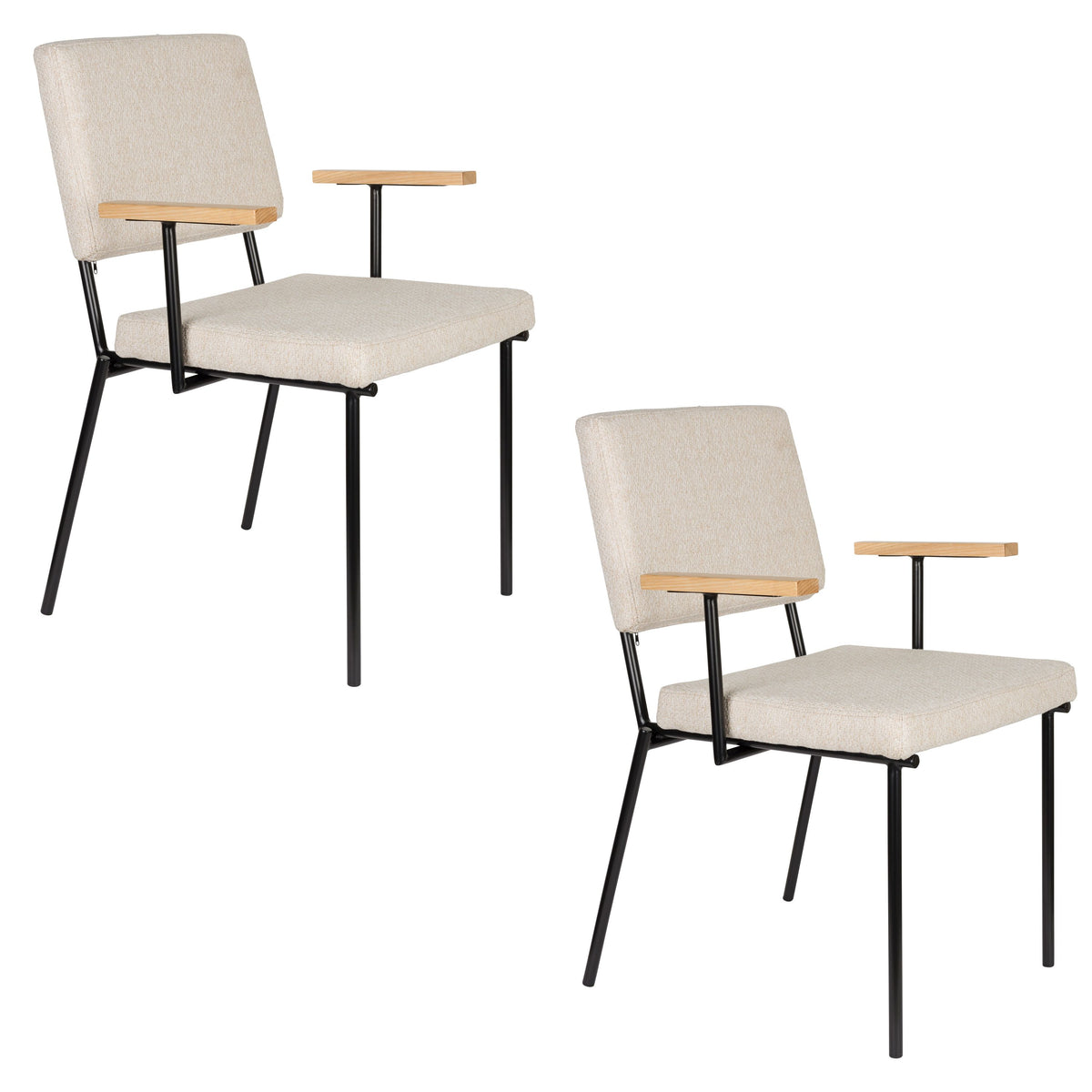 Zuiver Fellow Eetkamerstoelen Armleuning Off-White - Set van 2