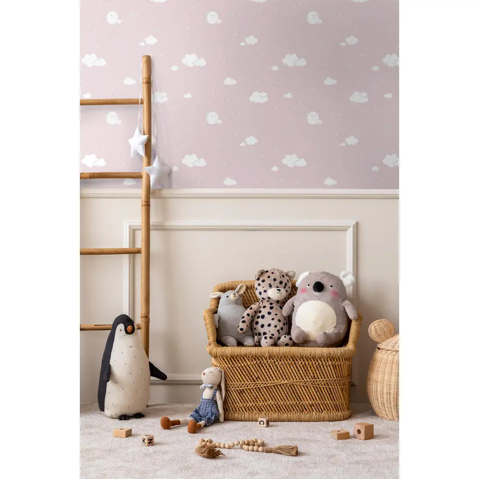 Sanders & Sanders behang wolkjes roze en wit - 53 cm x 10 m