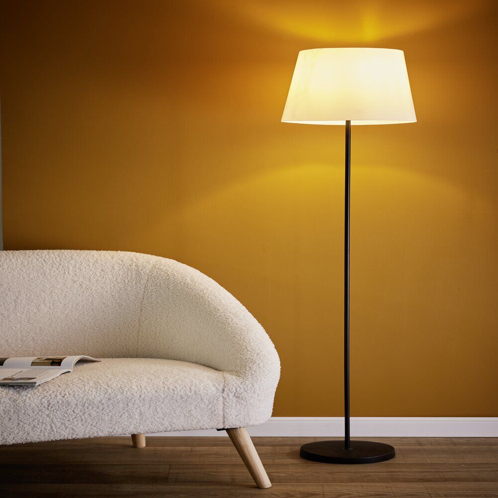 Lampadaire métal noir et plastique blanc Ø34xH150cm
