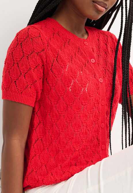 Womens Red Diamond Crochet Cardigan