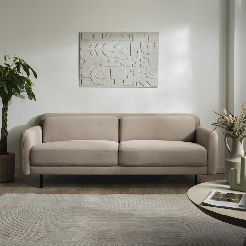 HANI - Canapé 3 places en velours beige