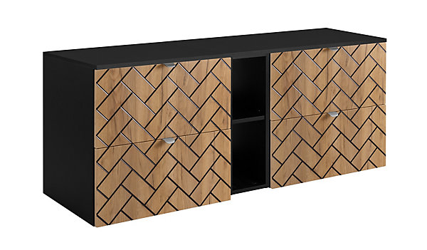 Meuble de salle de bain, Chêne artisanal doré, 140 x 57 x 46 cm, poignées argentées