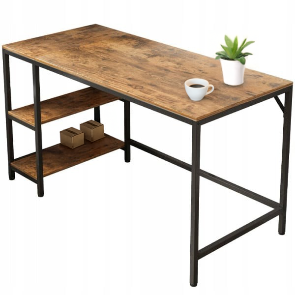 Biurko komputerowe brąz loft z 2 półkami 120 cm