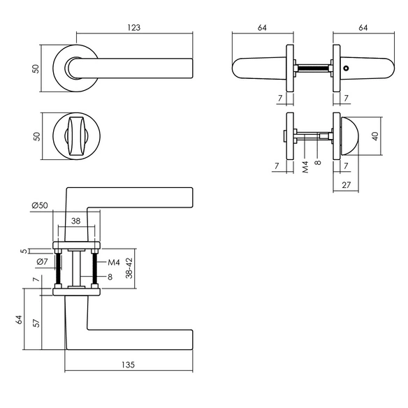 Türdrücker »Broome«, D.52x7 mm WC 8 mm stift
