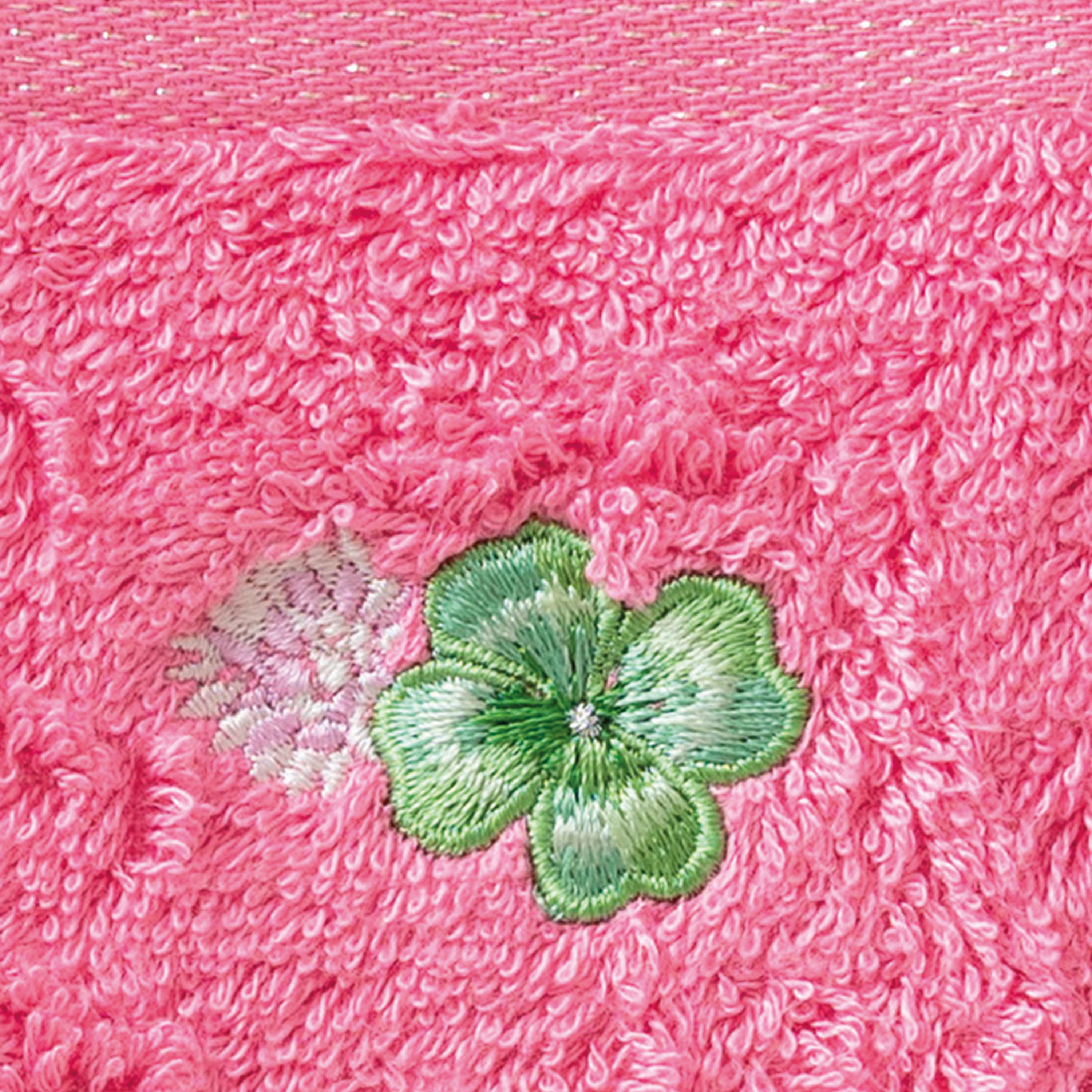 ELOGES - Gant de toilette coton bouclette brodé rose 15x21