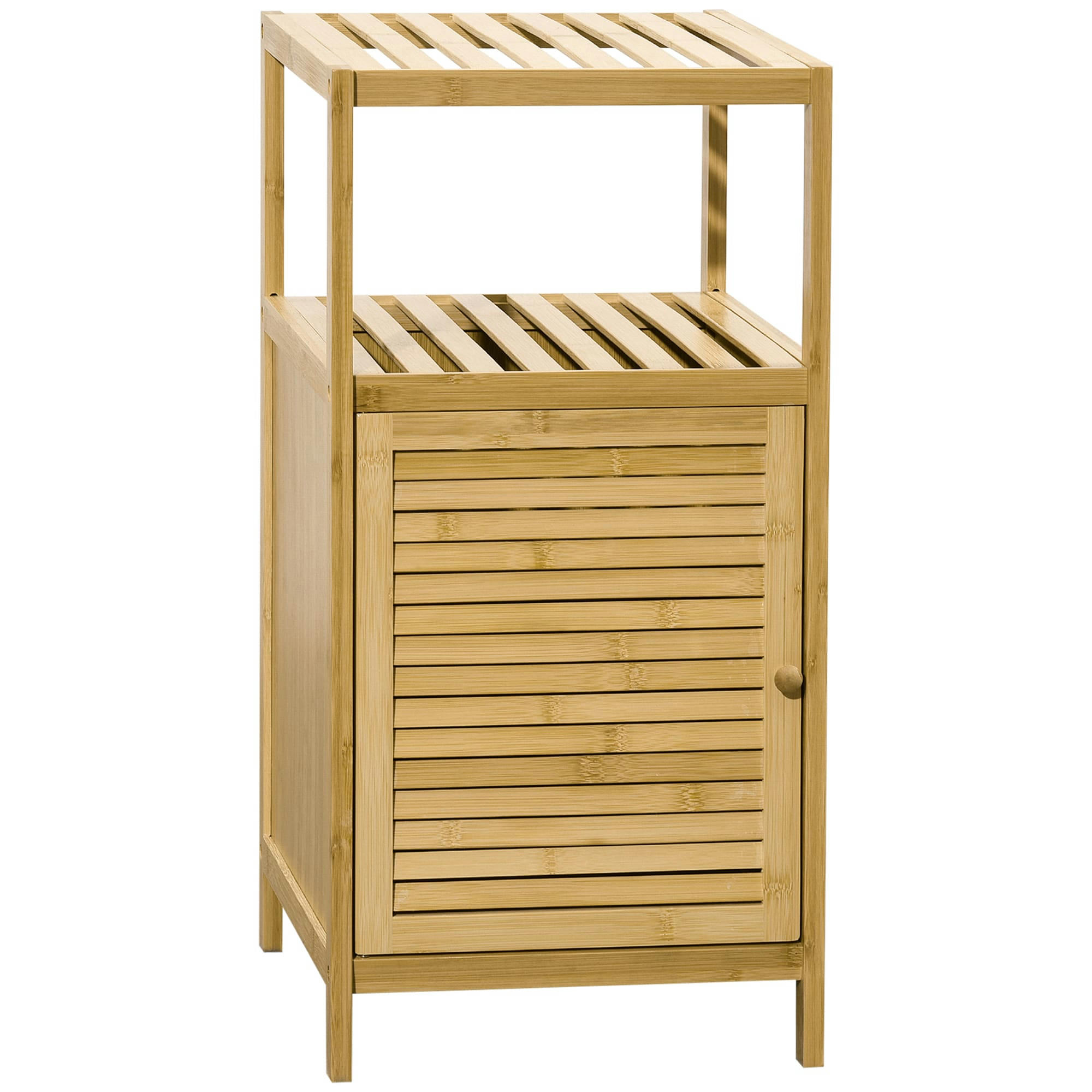 - Meuble bas de salle de bain porte 2 étagères bois bambou verni