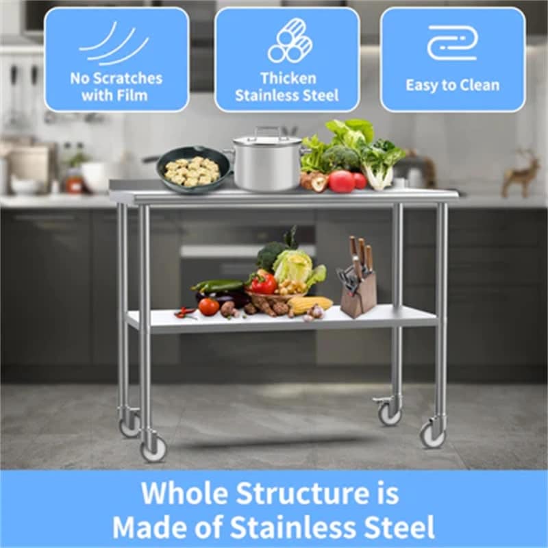 Stainless Steel Table with Backsplash & Undershelf Caster