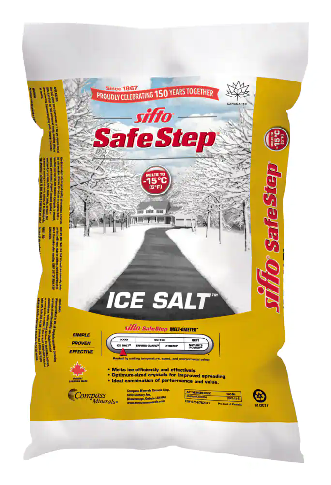 Sifto Safe Step Ice Salt Bag, Adds Traction, Rock Salt, 20-kg