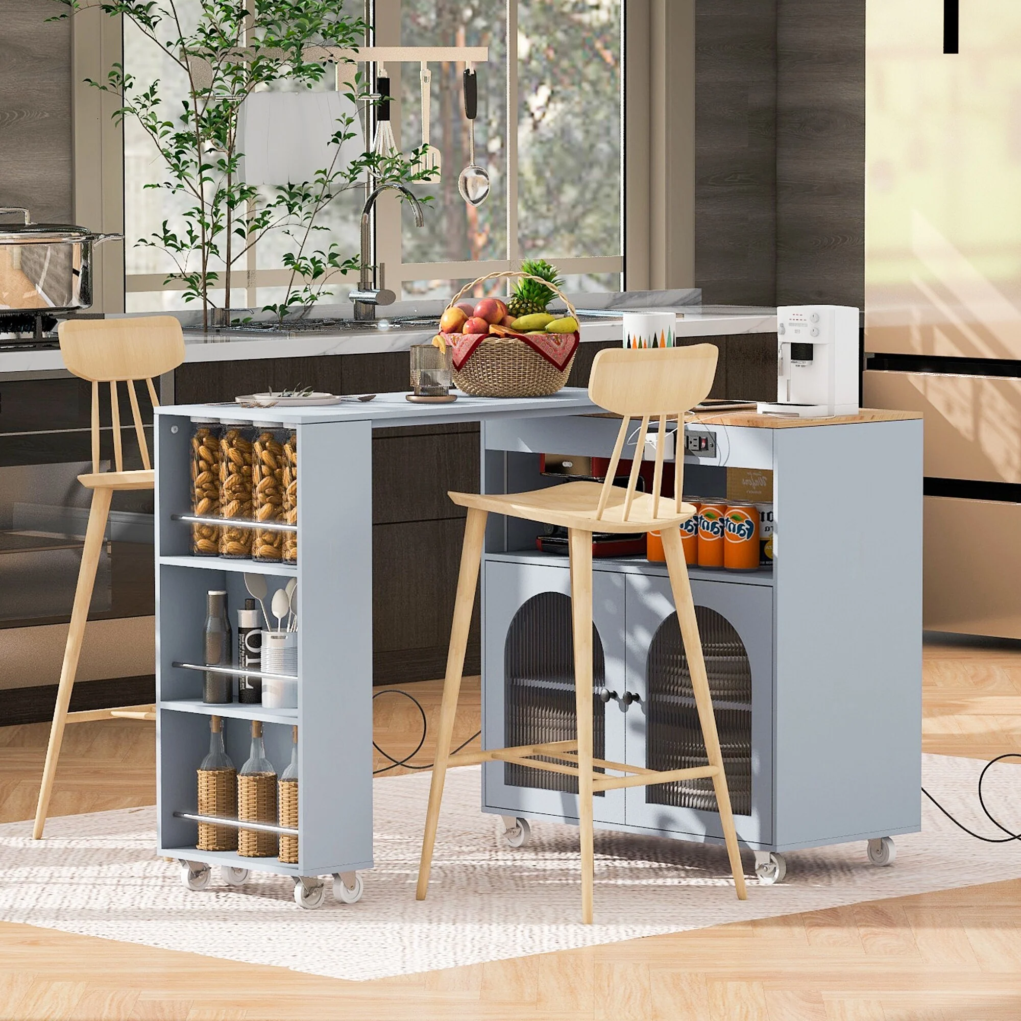 Rolling Kitchen Island With Extended Table(no include stool)
