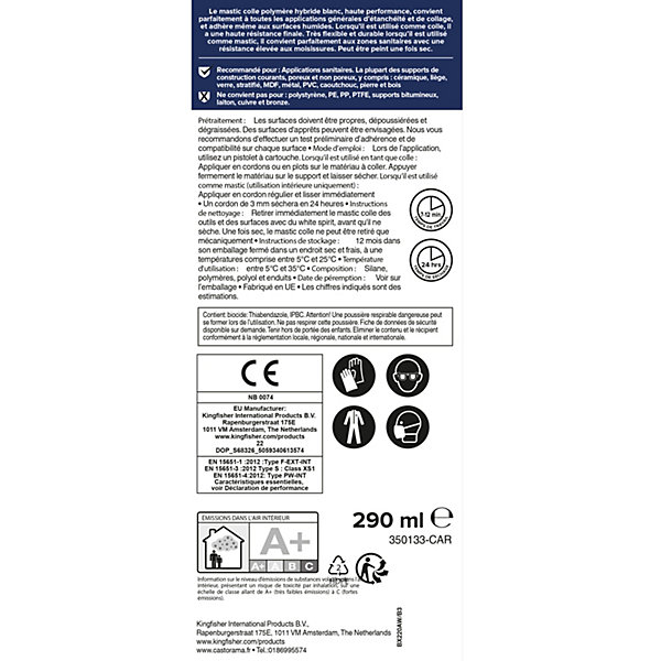 Colle mastic de scellement Volden 290 ml blanc