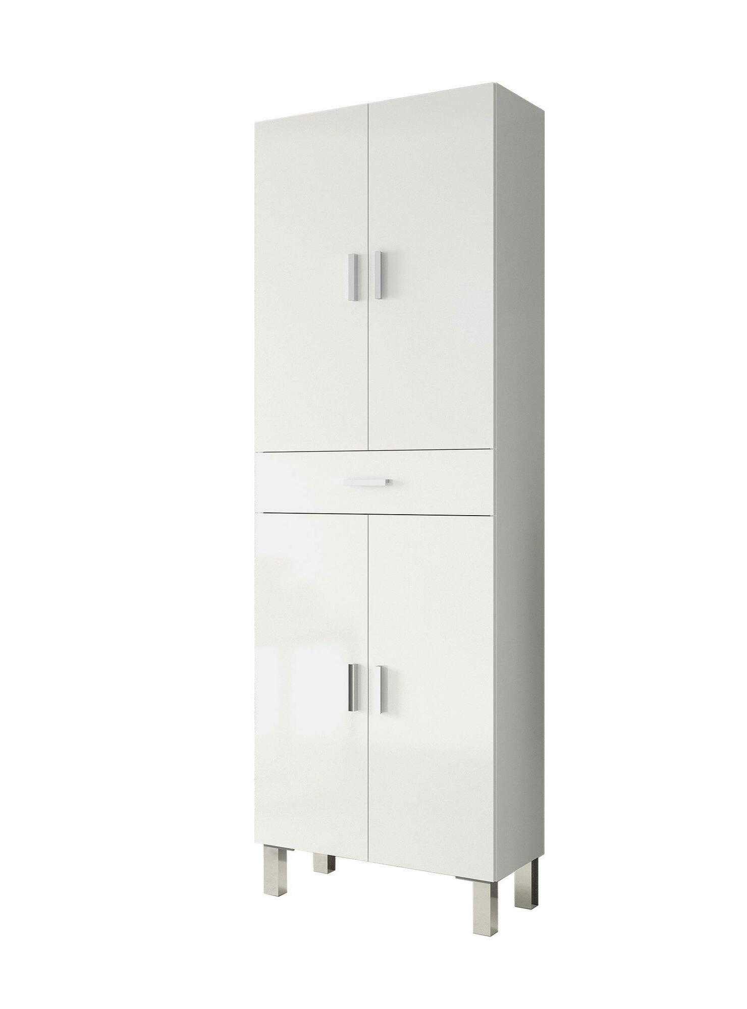 DELOBO - Armoire polyvalente avec 4 portes effet bois blanc brillant