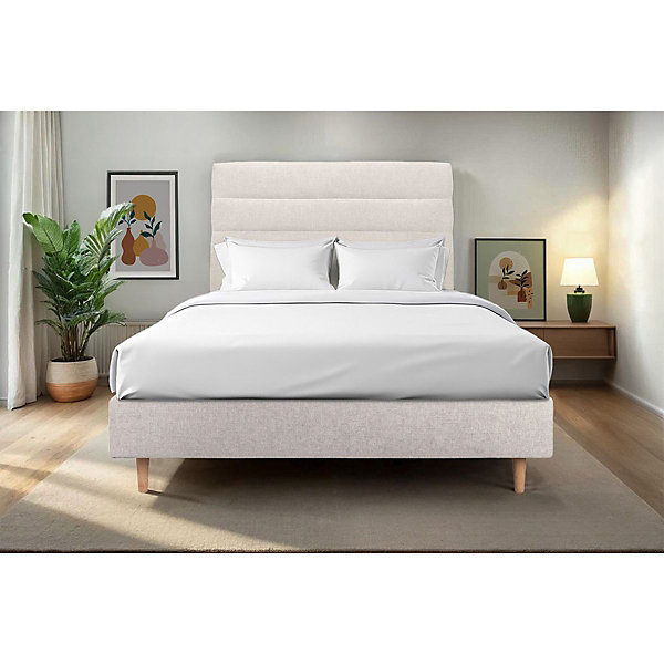Lit avec tête de lit lignes tissu et sommier tapissier- Lit en bois massif