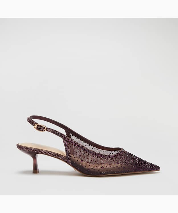 Cirelle Burgundy - Embellished Slingback Court Shoes