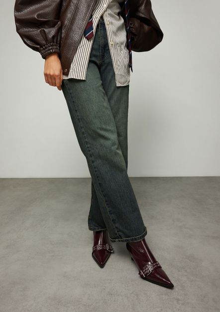 Bordeaux lak leren enkellaarsjes met buckles