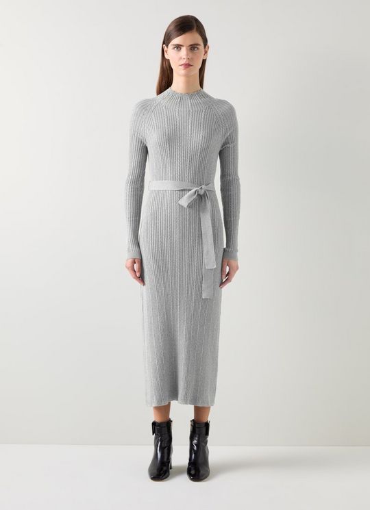 West Mid Grey Melange Cable Stitch Dress